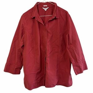 Northern Reflections Red Cotton Button Shirt XXL 3/4 Sleeve